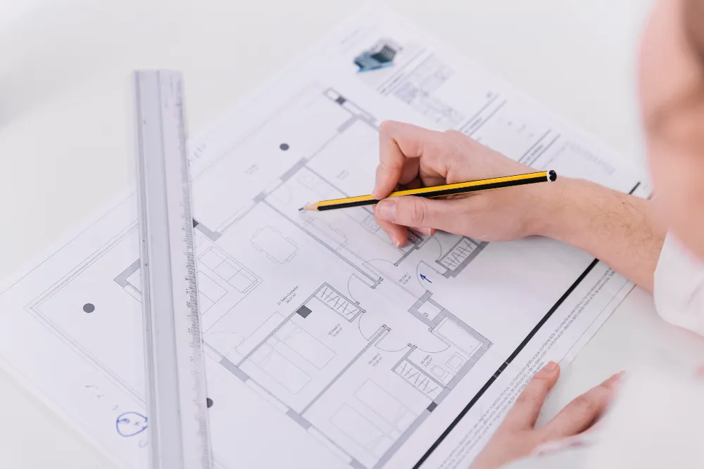 Architect drafting a custom home floor plan